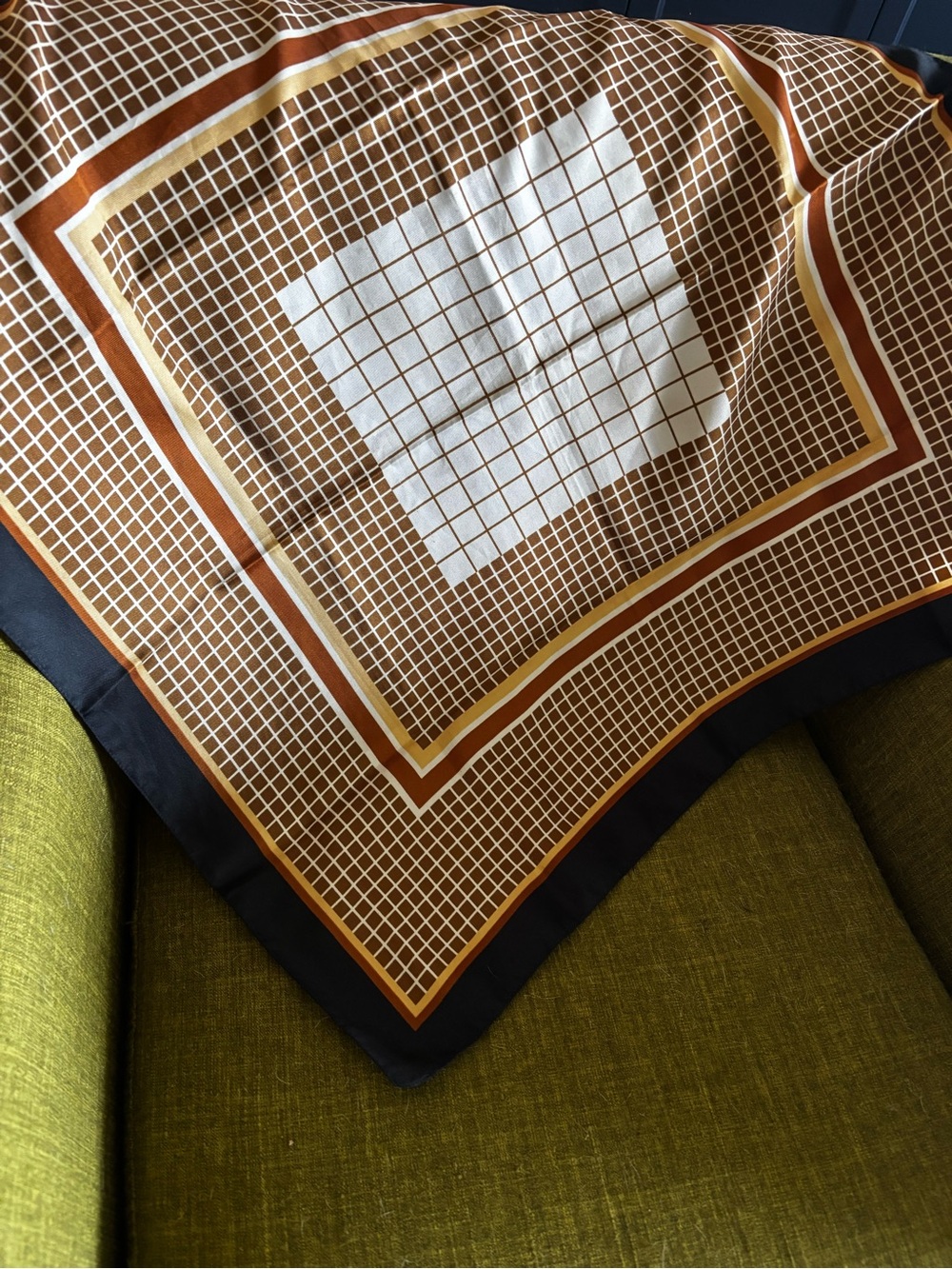Silk-Feel Brown and Black Geometric Scarf - Picture 9 of 9